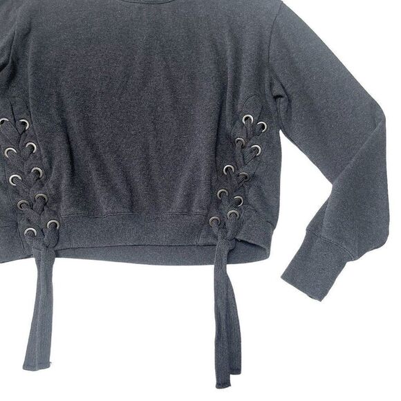 Free Generation Los Angeles Gray lace up tie high neck sweater size medium - Picture 3 of 10